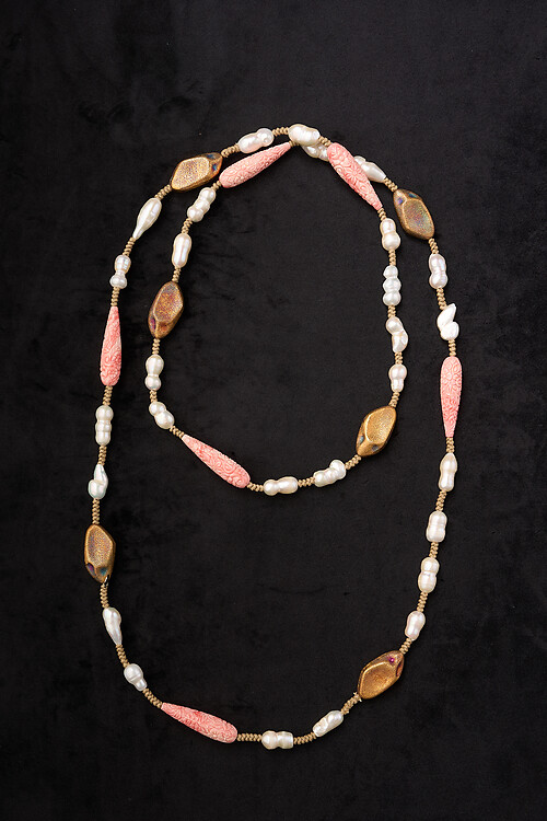 Pearls Please Long Carved Resin Necklace